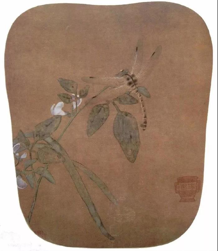 五代·徐熙《豆花蜻蜓图》，上盖礼器状印章